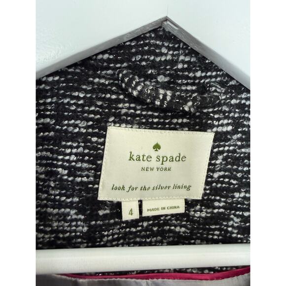 Kate Spade Tweed Blazer Size 4 Ribbon Belt Black White Career Designer Business - Picture 4 of 7